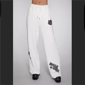Hello Kitty x F21 Wide Leg Sweatpants White Rhinestone Graphic NWT LIMITED EDT